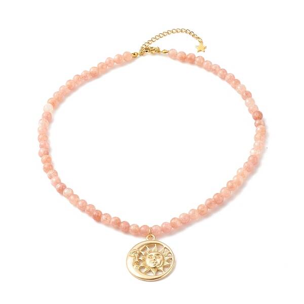 Sun and Moon Pendants Necklace with Natural Sunstone Beads