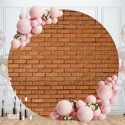 Aperturee Round Brown Brick Wall Happy Birthday Backdrop