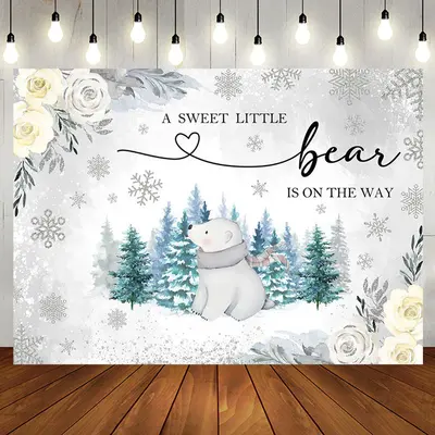 Aperturee Wild Bear Forest Floral Winter Baby Shower Backdrop | Baby Shower Picture Backdrop | Backdrop For Baby Shower | Boy...