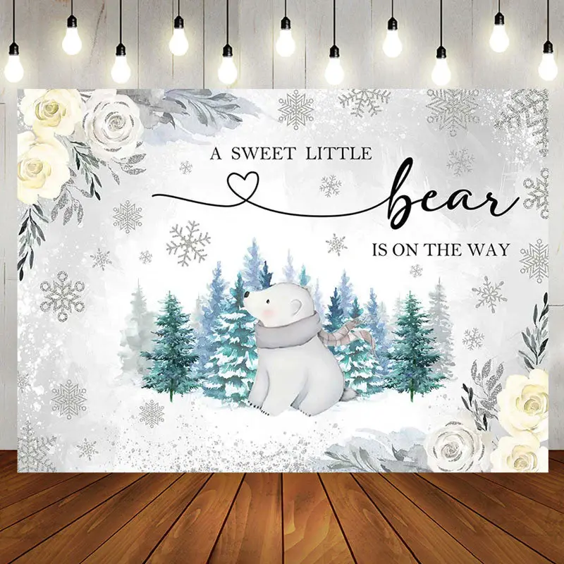 Aperturee Wild Bear Forest Floral Winter Baby Shower Backdrop | Baby Shower Picture Backdrop | Backdrop For Baby Shower | Boy...