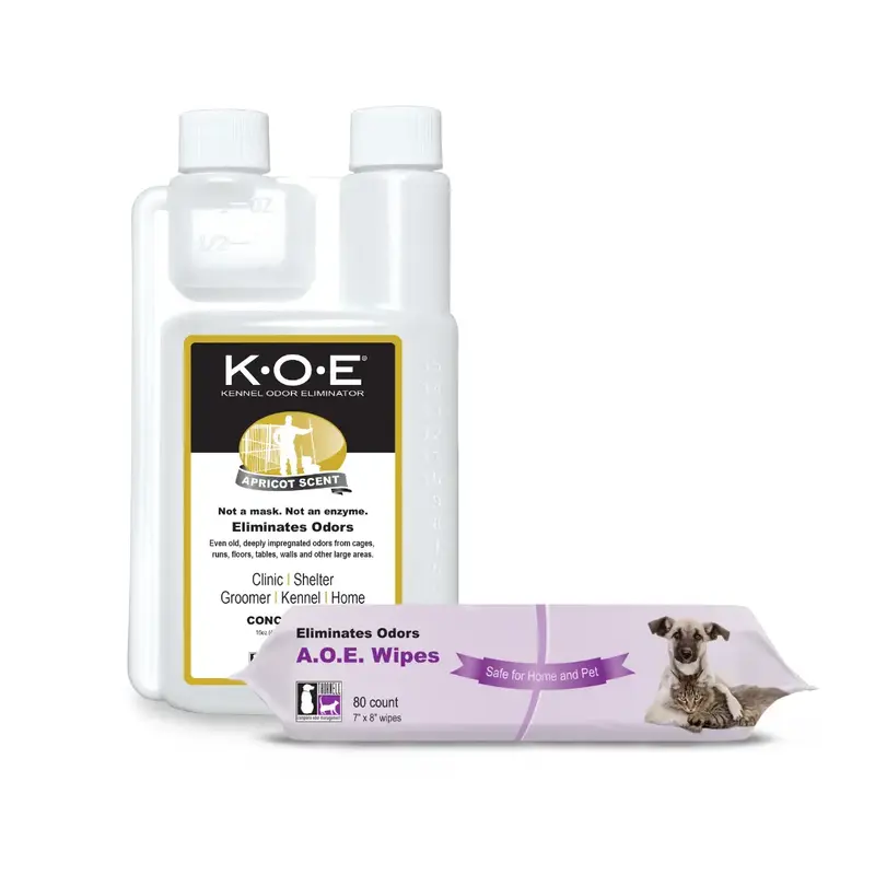 Basic Pet Care Kit with Wipes (2 Piece) A.O.E. 80ct Wipes and K.O.E. (Apricot, Fresh, Original) 16oz Concentrate