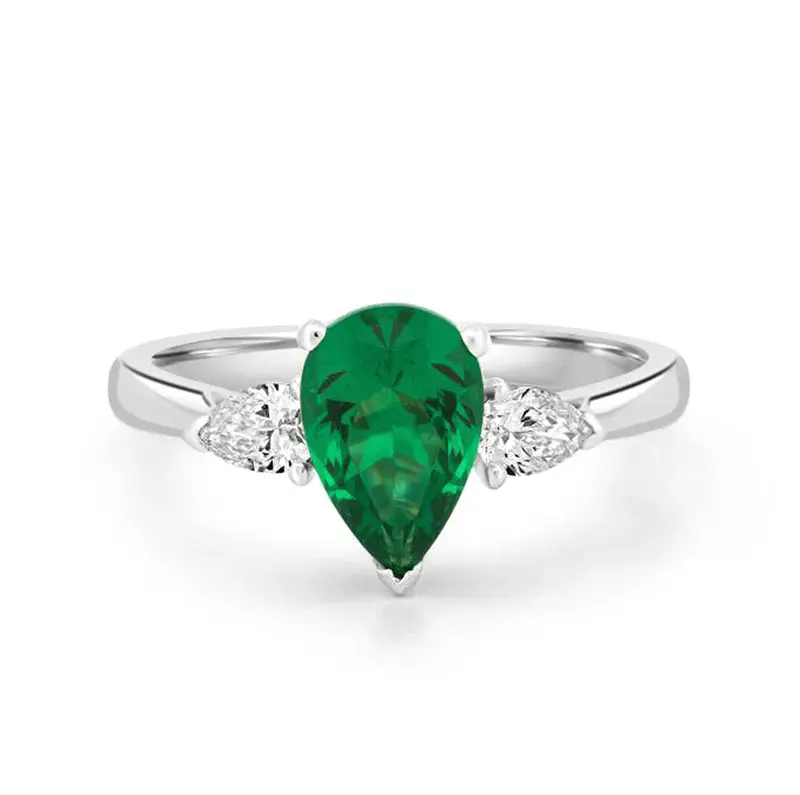 10K White Gold Pear Cut Emerald & 0.4 CT.T.W. Diamond Engagement Band