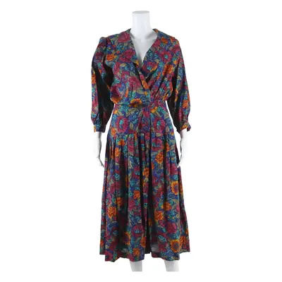 AXIOM Womens Day Dress Blue Floral Long Sleeve Midi M