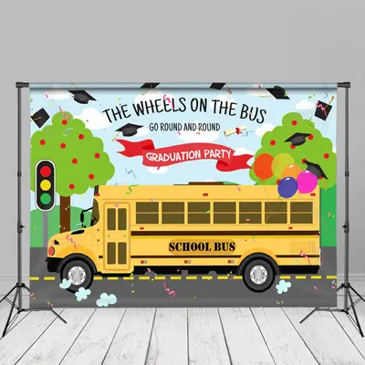 Wheels On The Bus Grad Backdrop For Photoshoot - Aperturee