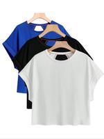 Women's Solid Color Batwing Sleeve Round Neck Tee, Casual Loose Short Sleeve T-shirt for Summer, Ladies Clothes for Daily We...