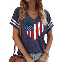 American Flag Shirts Women 4th of July V-Neck Short Sleeve Patriotic T-Shirt Memorial Day Graphic Tee Independence Day Tops