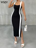 YOZY Women's Colorblock Split Hem Dress, Casual Fashion Sleeveless Dress for Daily Outdoor Wear, Ladies Clothes for All Seaso...