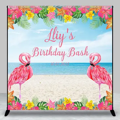 Aperturee Pink Flamingo Floral Beach Custom Birthday Backdrop | Custom Birthday Back Drop | Happy Birthday Backdrop | Backdro...