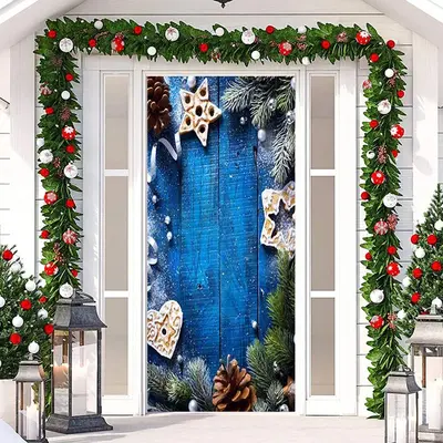 Blue? Wooden Wall Green Leaves Christmas Door Cover - Aperturee