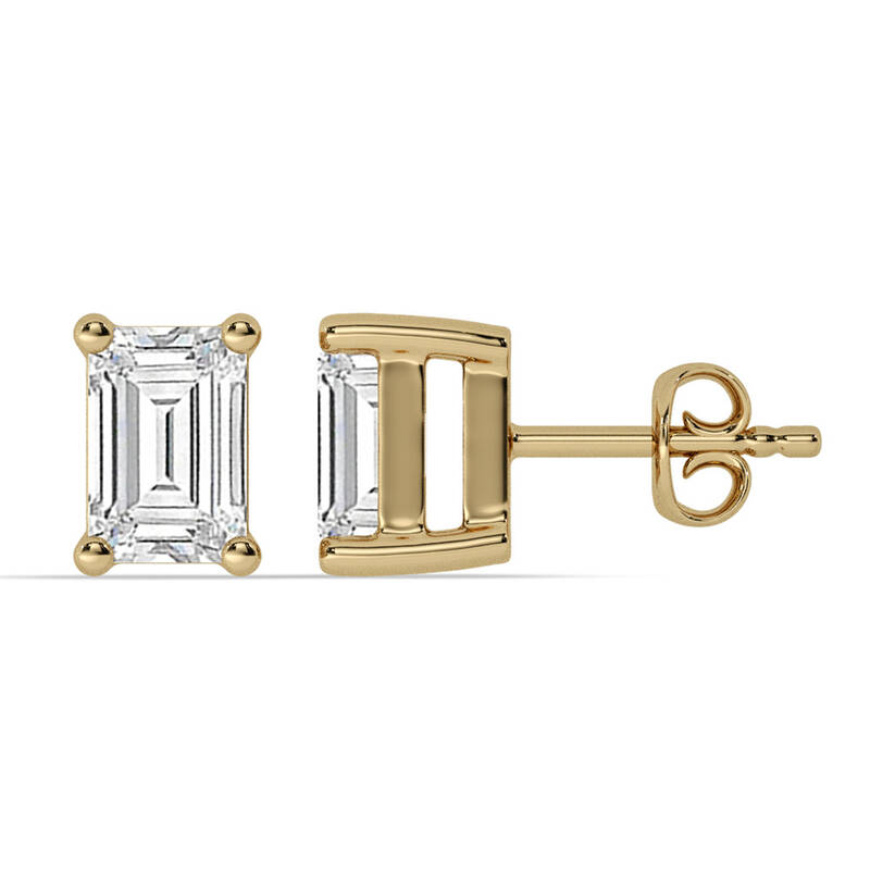 Certified  Lab Grown Four Prong Emerald Cut Diamond Stud Earring |Yellow Gold 1/2 - 6 CT. TW.