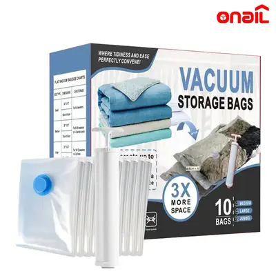 ONAIL 10 Pack Vacuum Storage Bags, Space Saver Bags (2 Jumbo/4 Large/4 Medium)Clothes Storage Organiser, Hand Pump Included,O...