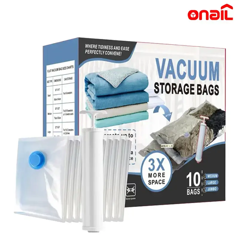 ONAIL 10 Pack Vacuum Storage Bags, Space Saver Bags (2 Jumbo/4 Large/4 Medium)Clothes Storage Organiser, Hand Pump Included,O...