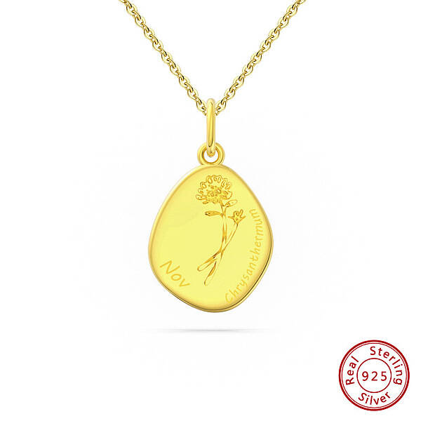 Birth Flower Style 925 Sterling Silver Pendant Necklaces