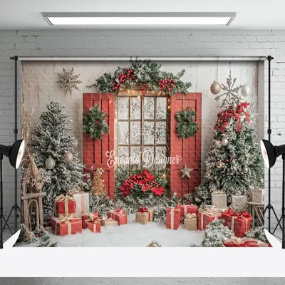 Aperturee Red Cozy Christmas Wonderland Photography Backdrop | Diy Christmas Backdrop | Christmas Photoshoot Backgrounds | Ch...