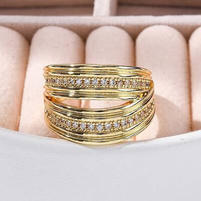 Rack Plating Brass Micro Pave Clear Cubic Zirconia Open Cuff Finger Rings for Women