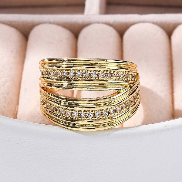 Rack Plating Brass Micro Pave Clear Cubic Zirconia Open Cuff Finger Rings for Women