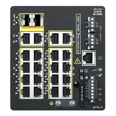 Cisco IE-3105-18T2C-E= | Industrial Ethernet 3105 Rugged Series 18 x Ports 10/100Base-T + 2 x SFP Ports 1000Base-X Layer 2 Ma...