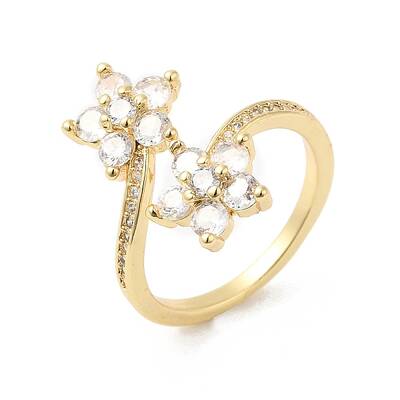 Cubic Zirconia Flower Open Cuff Ring