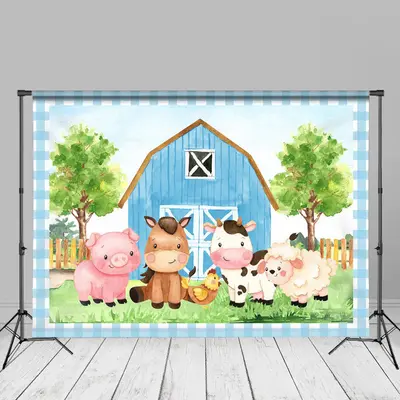 Blue Farmhouse Animals Forest Photography Backdrop - Aperturee
