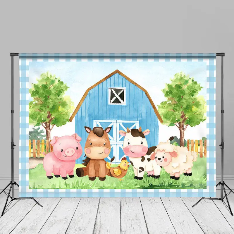 Blue Farmhouse Animals Forest Photography Backdrop - Aperturee