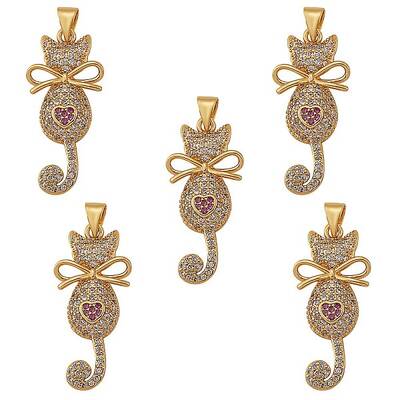 5Pcs Brass Micro Pave Clear Cubic Zirconia Pendant