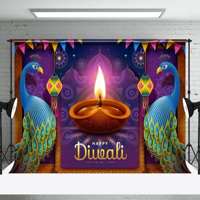Aperturee Pink Red Floral Noble Ganesha Lantern Diwali Backdrop - Aperturee