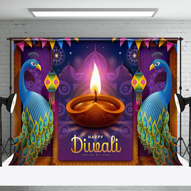 Aperturee Pink Red Floral Noble Ganesha Lantern Diwali Backdrop - Aperturee
