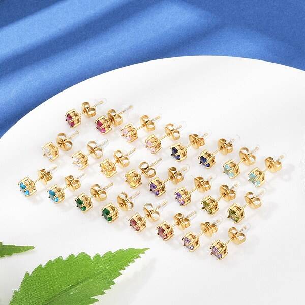 304 Stainless Steel Rhinestone Stud Earrings