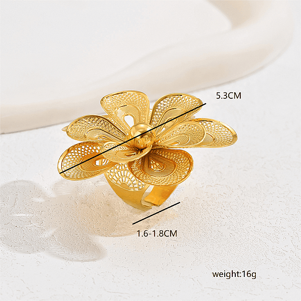 Elegant Hollow Flower Iron Cuff Ring for Bride Daily Wear Vacation