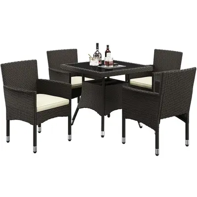 ć2 Boxes DeliveryćYaheetech 5-Piece Outdoor Rattan Furniture Set 4 Dining Chairs & Tempered Glass Garden Dining Table wit...