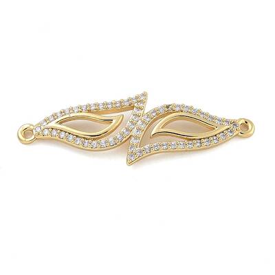Rack Plating Brass Micro Pave Clear Cubic Zirconia Leaf Connector Charms