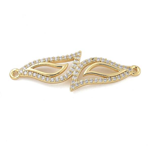 Rack Plating Brass Micro Pave Clear Cubic Zirconia Leaf Connector Charms