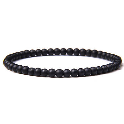 4mm Round Natural Dyed & Heated Black Agate Beads Bracelet for Men