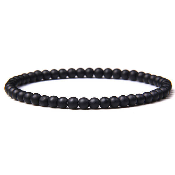 4mm Round Natural Dyed & Heated Black Agate Beads Bracelet for Men