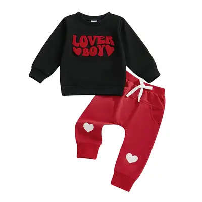 Lover Boy Baby Valentine’s Day Outfits Long Sleeve Sweatshirt + Heart Embroidery Pants Set Toddler Boy Spring Clothes Set