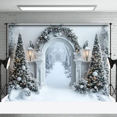 Aperturee Luxury Corridor Pine Trees Snowy Christmas Backdrop - Aperturee