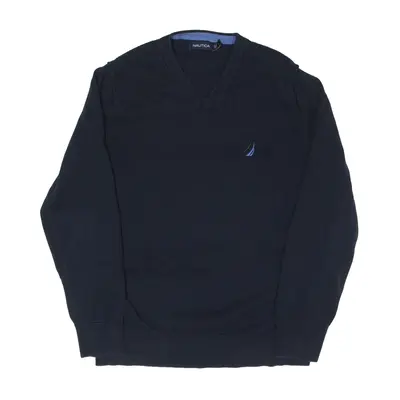 NAUTICA Jumper Blue Tight Knit V-Neck Mens M