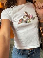 Women's Vintage Cartoon Monkey Print Round Neck Tee, Casual Slim-fitting Short Sleeve T-shirt, Ladies Summer Clothes for Dail...