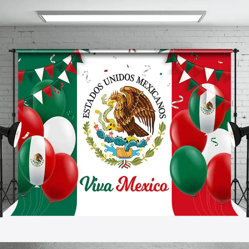 Flags Balloons Viva Mexico Independence Day Backdrop