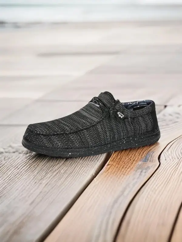 Men's Black Casual Slip-on Sneakers, Comfortable Breathable Solid Color Loafers Men, 2024 Matching Trendy Sports Shoes, Flat ...