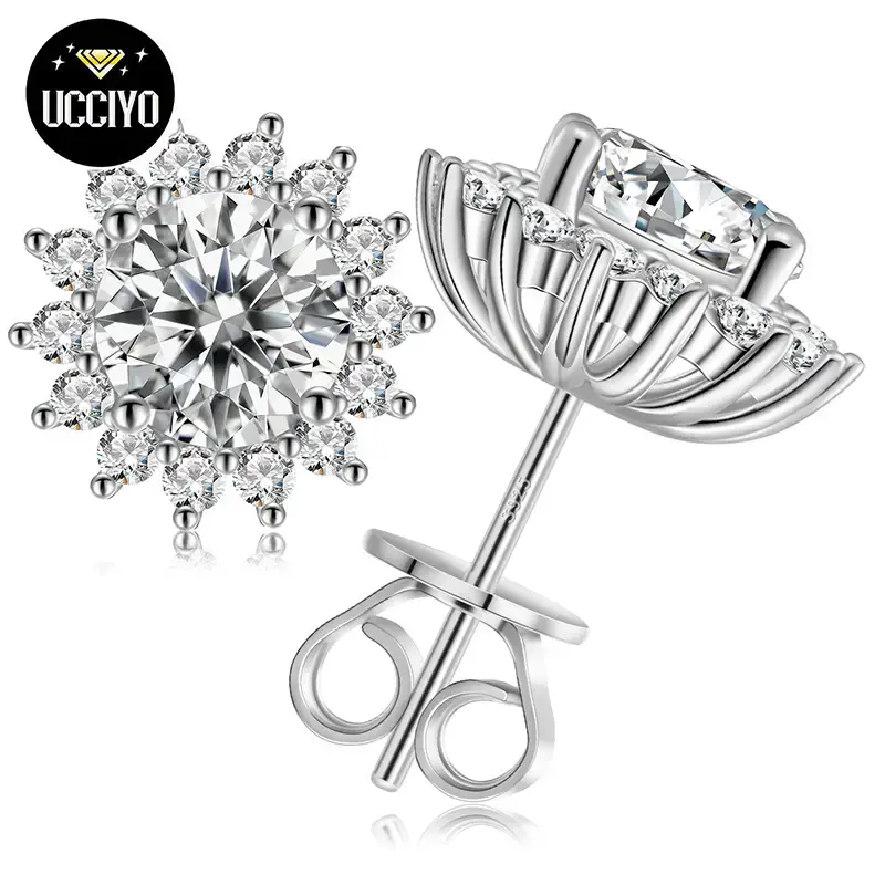 【#E101】Fashionable Simple Personalized Synthetic Moissanite Twelve-pointed Star Earrings For Women Men Personalized 925 S...