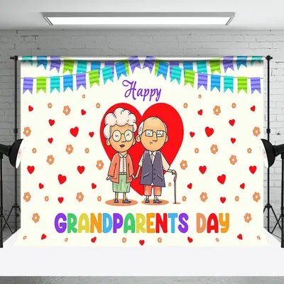 Beige Old Couple Happy Grandparents Day Backdrop