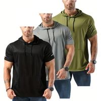 ZengVee Men's Plain Round Neck Workout Short SleeveMesh Athletic T-Shirts with Hoods Spring Sportswear Compression Quick Dryi...