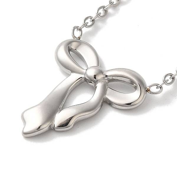 Non-Tarnish 304 Stainless Steel Cable Chain Bowknot Pendant Necklaces