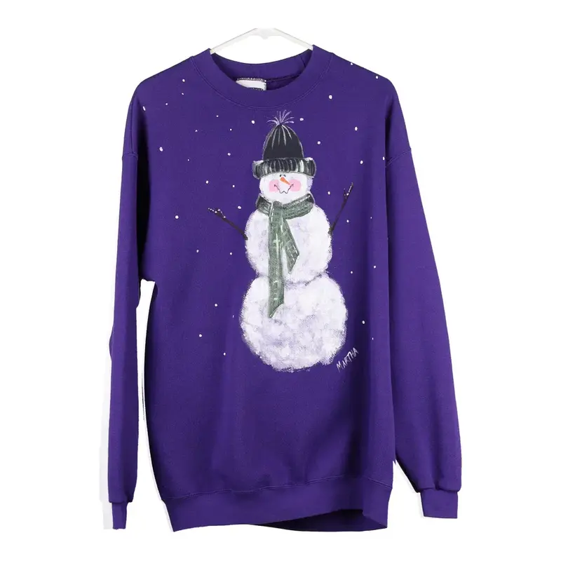 Lee Christmas Sweatshirt - Large Purple Cotton Blend
