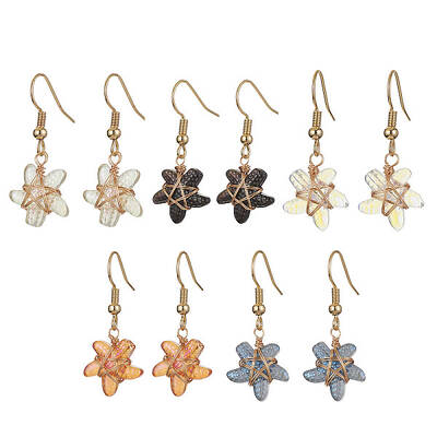 5 Pairs 5 Color Lampwork Starfish Dangle Earrings