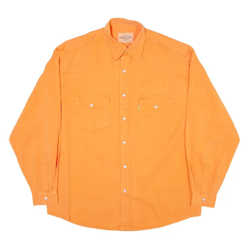 SWITCHER Mens Plain Shirt Orange Long Sleeve M