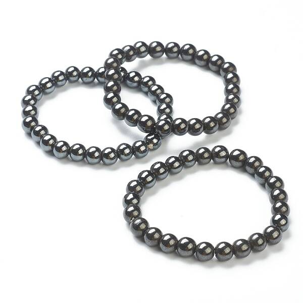Synthetic Non-magnetic Hematite Beaded Stretch Bracelets