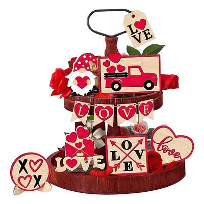 Valentine's Day Wood Tiered Tray Decor Sets