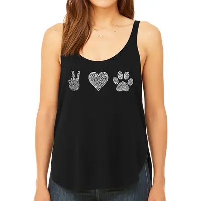 Peace Love Dogs - Women's Premium Word Art Flowy Tank Top - Black - Small